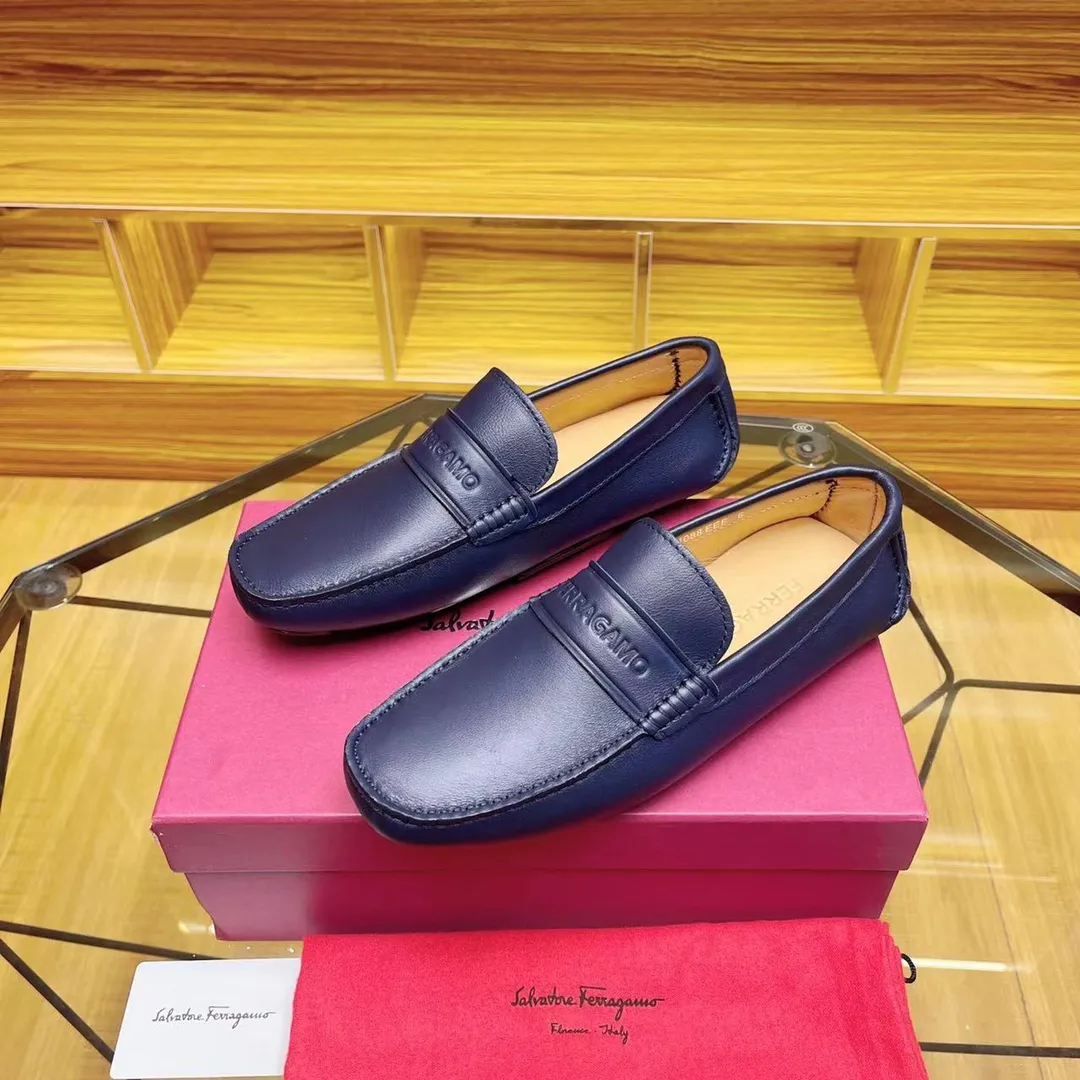 Men's shoes 💰560Ferragamo high-end quality 🔥 dark blue cowhide ➕ cowhide lining size 38-45